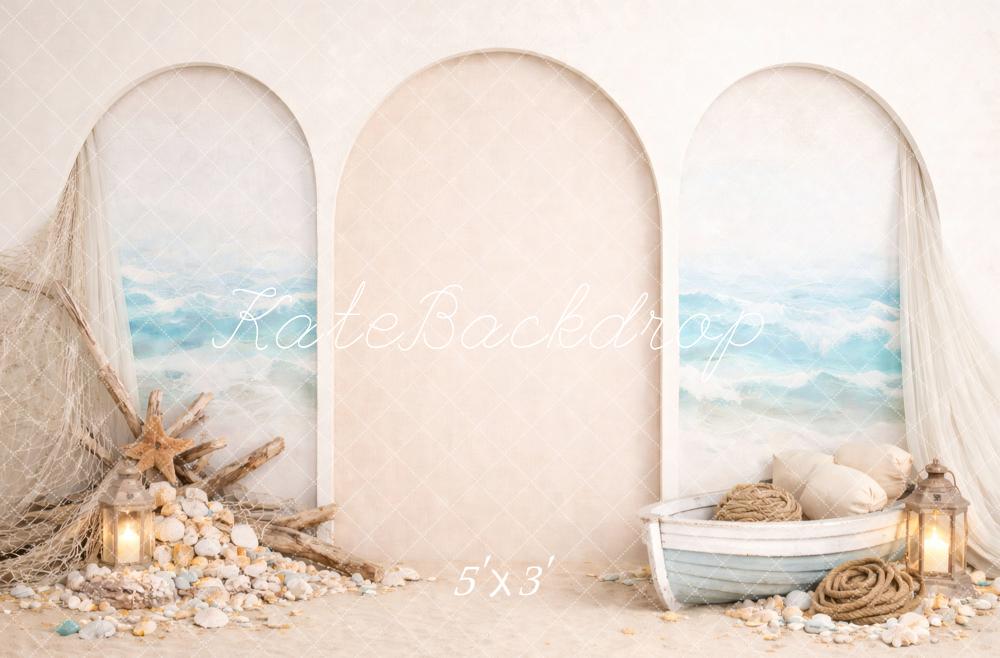 Kate Beach Archway Boat Seashells Fishing Net Printed Backdrop Designed by Vertigo Productions