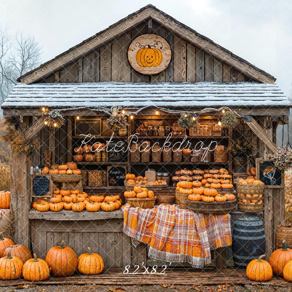 Kate Fall Pumpkins Harvest Farm Stand Rustic Wood Backdrop Designed by Emetselch