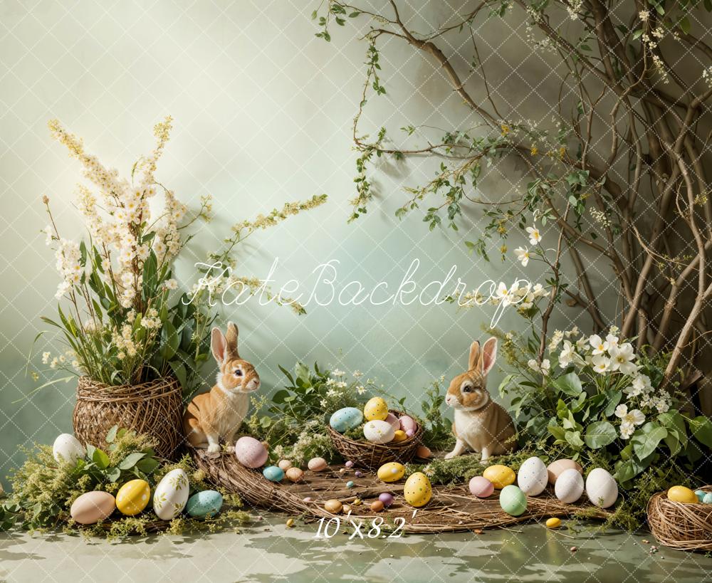 Kate Easter Bunny Pastel Eggs Floral Nest Printed Backdrop Designed by Emetselch