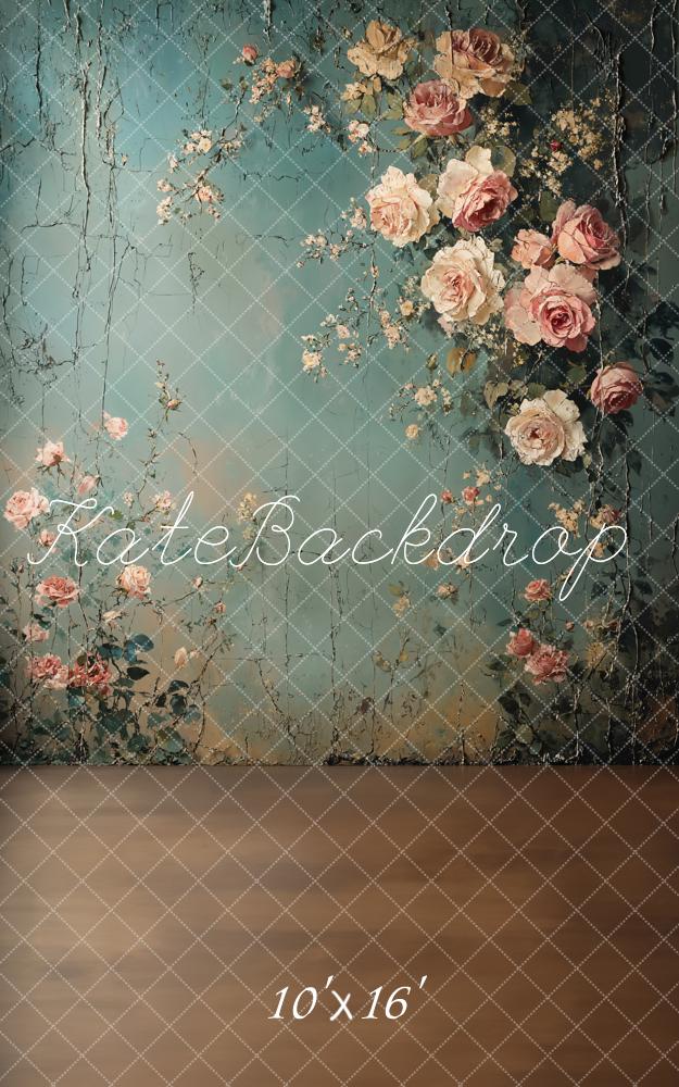 Sweep Fine Art Vintage Floral Blue Backdrop Designed by Emetselch