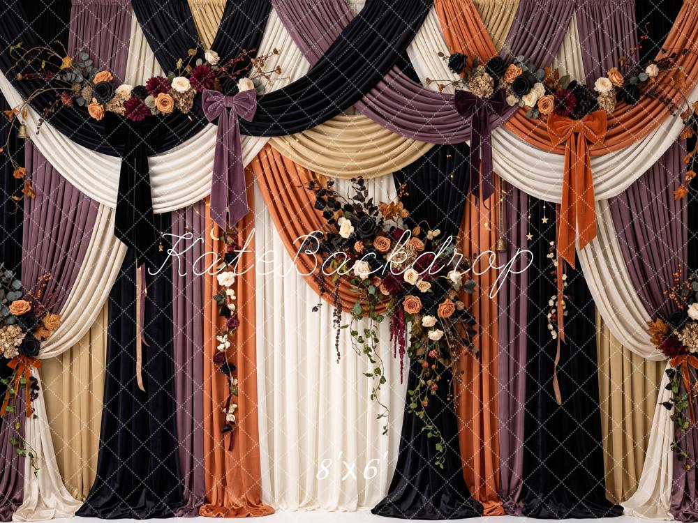 Kate Fall Drapery Floral Swag Black Orange Printed Backdrop Designed by Patty Roberts