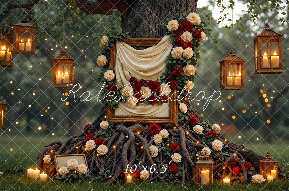 Kate Valentine's Day Fairy Tree Lanterns Draped Roses Backdrop Designed by Mini MakeBelieve