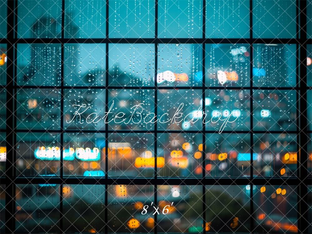 Kate Rainy Window Modern City Lights Printed Backdrop Designed by Mini MakeBelieve