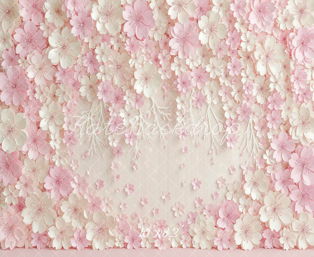 Kate Pink Paper Flower Wall Printed Backdrop Designed by Angela Miller
