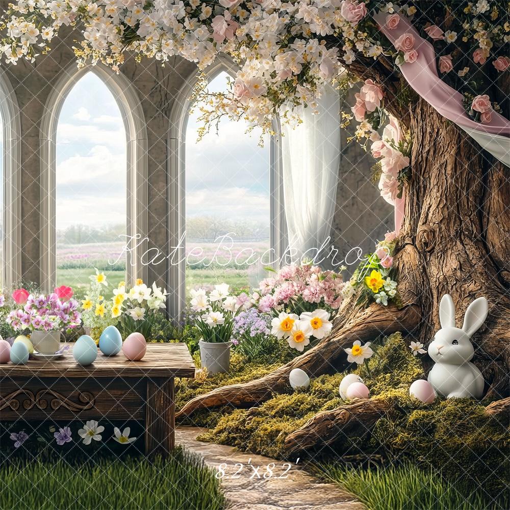 Sfondo per Finestra con Albero di Coniglio di Pasqua Designed by Mini MakeBelieve