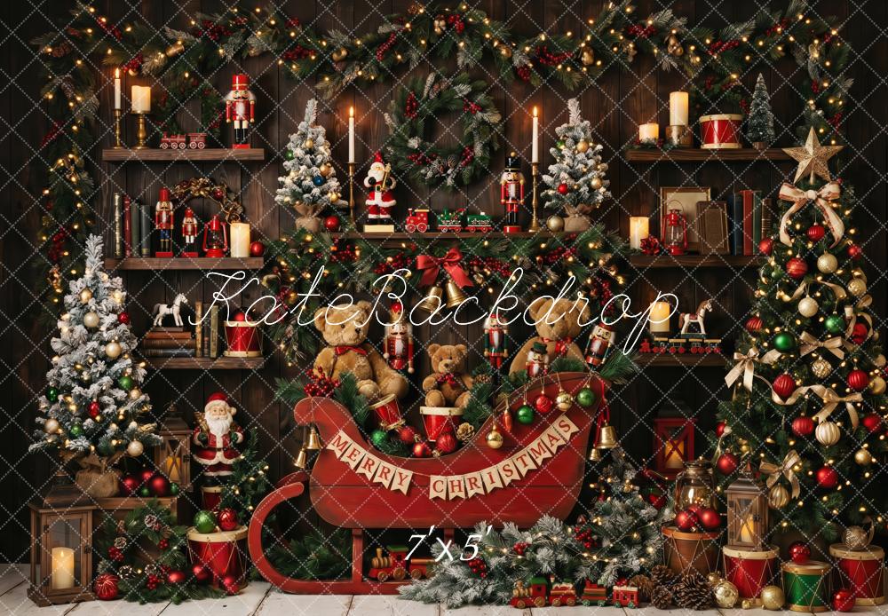 Kate Christmas Vintage Sleigh Nutcracker Toys Christmas Tree Garland Printed Backdrop Designed by Patty Roberts