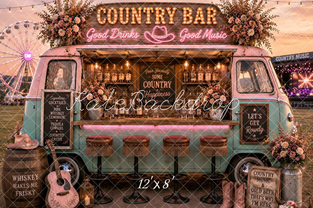Kate Country Music Bar Pink Floral Van Printed Backdrop Designed by Ashley Paul
