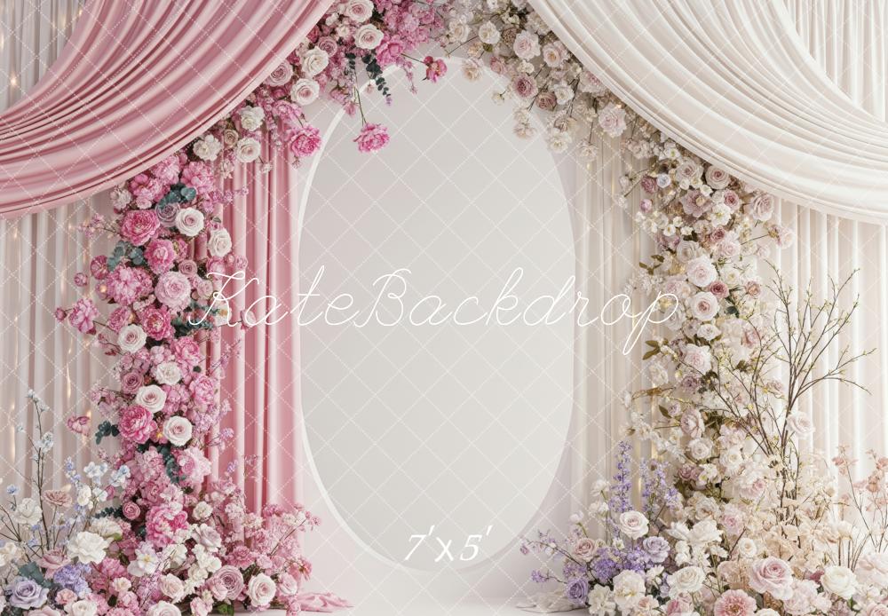 Kate Mother's Day Flower Arch Pink Cream Drapes Printed Backdrop Designed by Patty Roberts