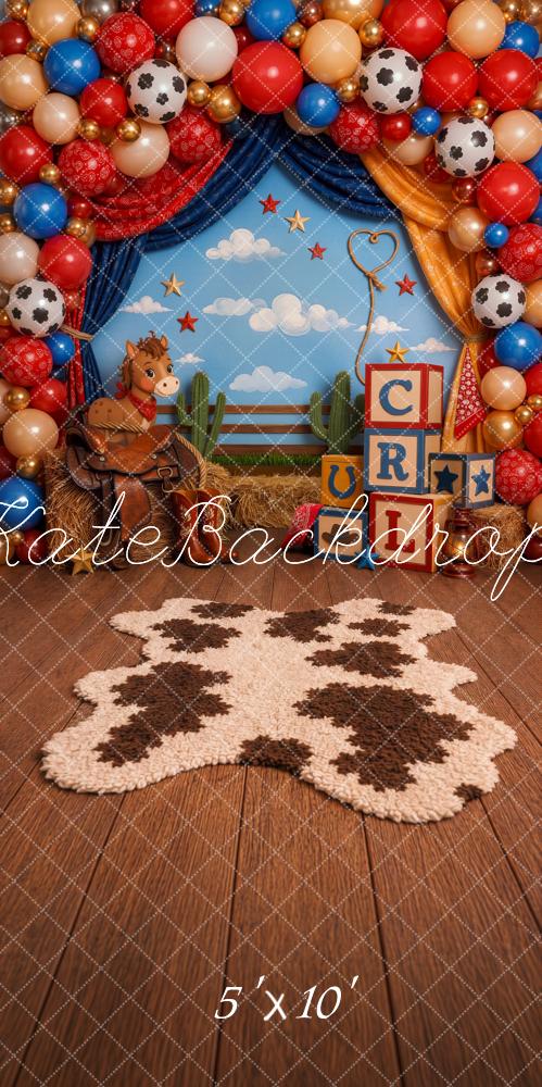 Kate Sweep Birthday Western Cowboy Horse Cactus Balloons Printed Backdrop Designed by Ashley Ward