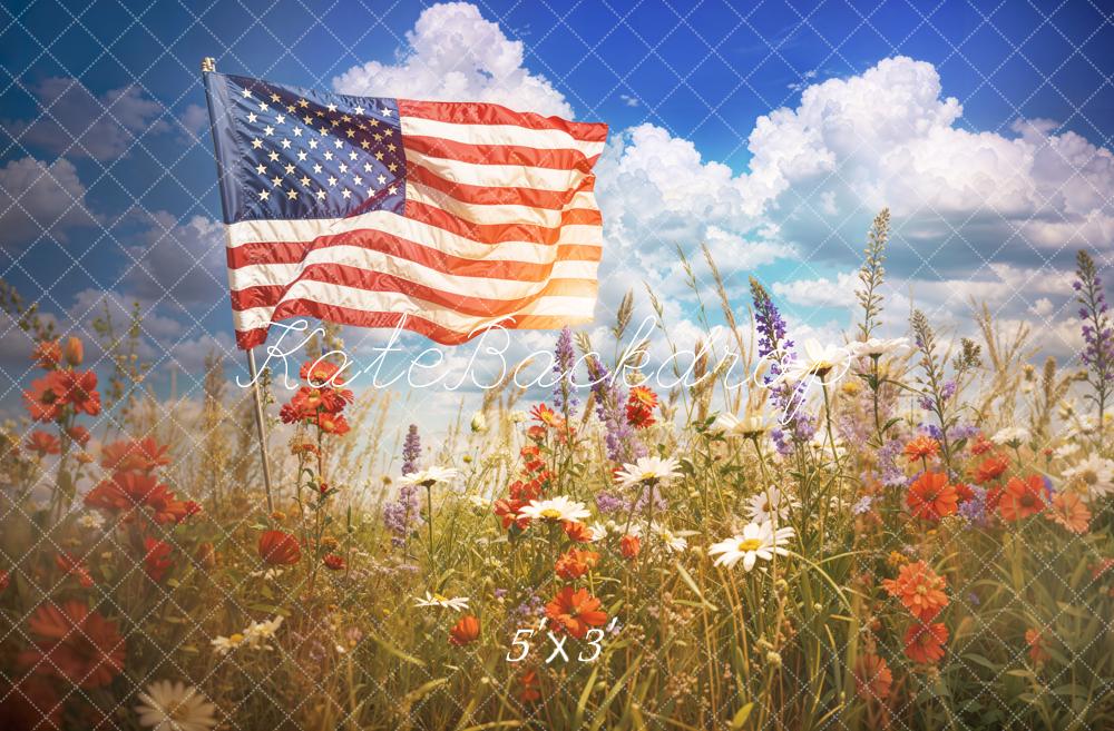Kate Independence Day American Flag Wildflower Backdrop Designed by Emetselch