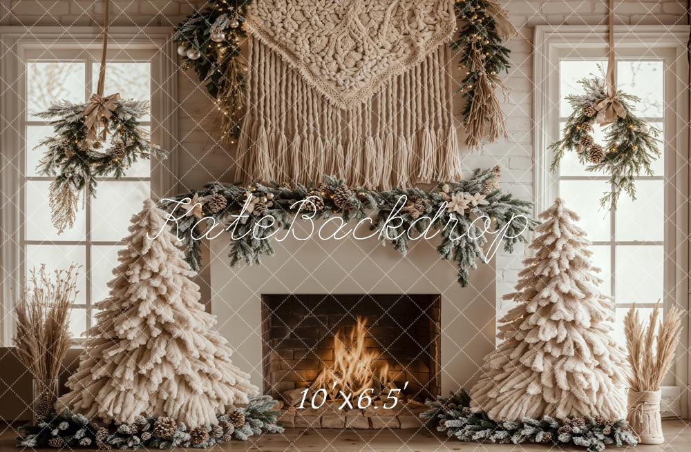 KBPA 2025 Kate Christmas Tree Boho Fireplace White Backdrop Designed by Emetselch