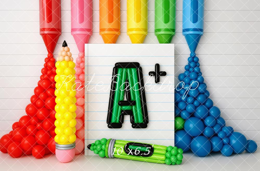 Kate Back to School Colorful Crayon A Plus Balloon Backdrop Designed by Patty Roberts