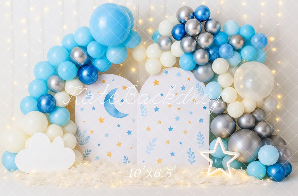 Cake Smash Luna Estrellas Globo Azul Fondo Diseñado por Patty Roberts