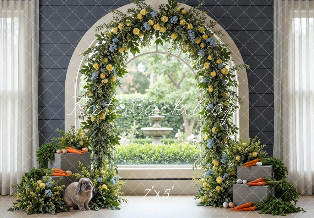 Kate Easter Bunny Flower Arch Carrots Printed Backdrop Designed by Mini MakeBelieve