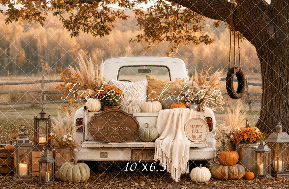 Kate Fall Vintage Truck Pumpkin Cozy Blanket Tree Swing Printed Backdrop Designed by Emetselch