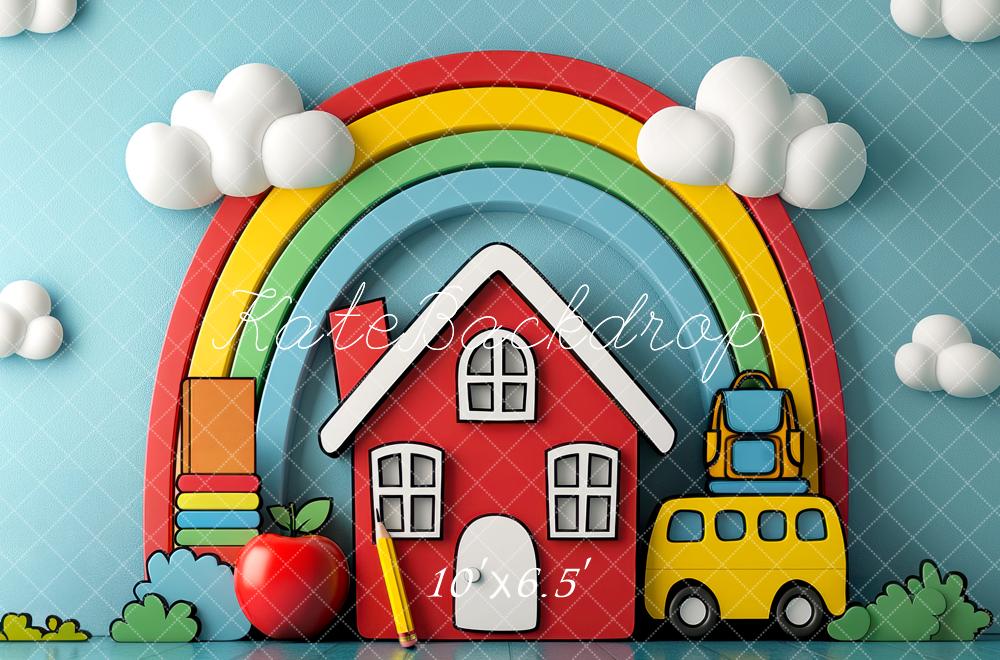 Kate Back to School Rainbow House School Bus Backdrop Designed by Mini MakeBelieve