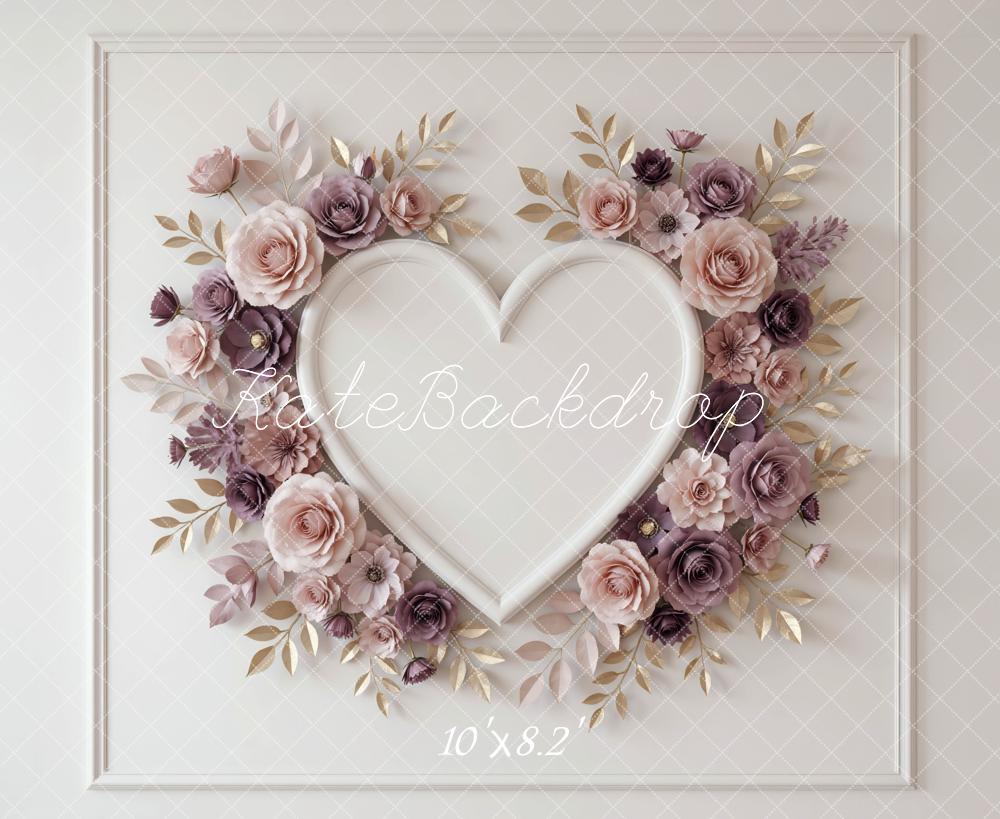 Kate Valentine's Day Heart Flower Arch Pink Purple Floral Printed Backdrop Designed by Mini MakeBelieve