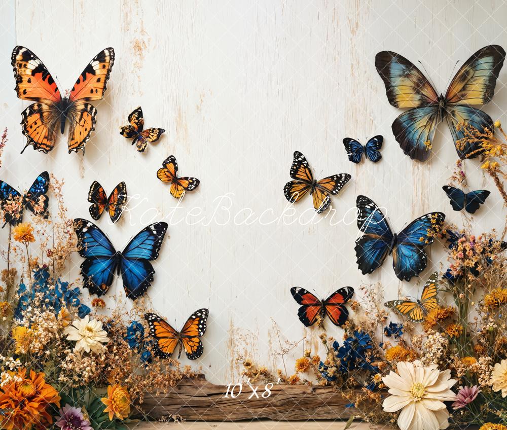 Kate Butterfly Floral Garden White Wall Backdrop Designed by Emetselch