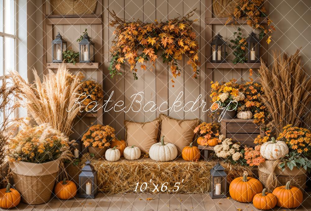 Fall Boho Pompoen Oogst Esdoornbladeren Foto Achtergrond Designed by Emetselch