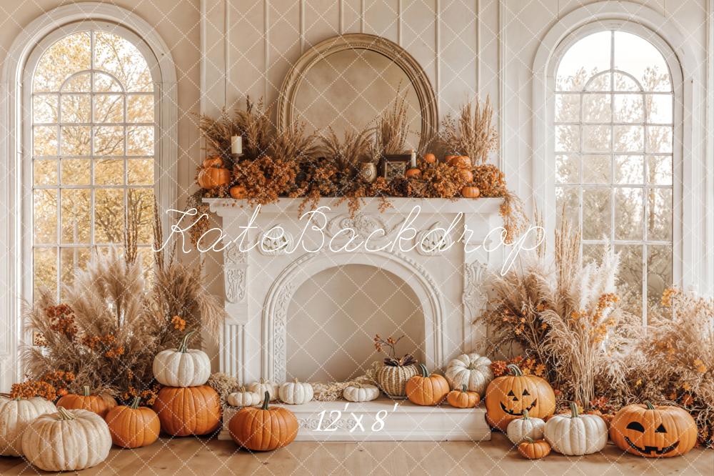 Kate Fall Boho Fireplace Pumpkin Harvest Backdrop Designed by Emetselch
