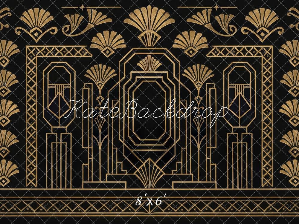 Kate Art Deco Gold Pattern Black Backdrop Designed by Mini MakeBelieve