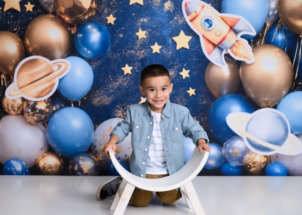 Kate Cake Smash Space Rocket Balloon Backdrop Designed by Emetselch
