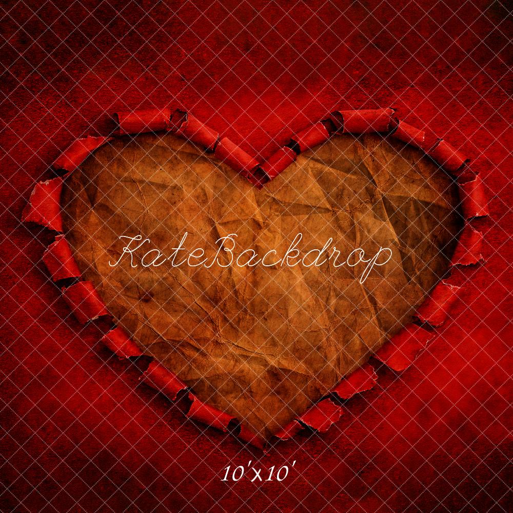 Kate Valentine's Day Torn Paper Heart Red Texture Printed Backdrop Designed by Kerry Anderson