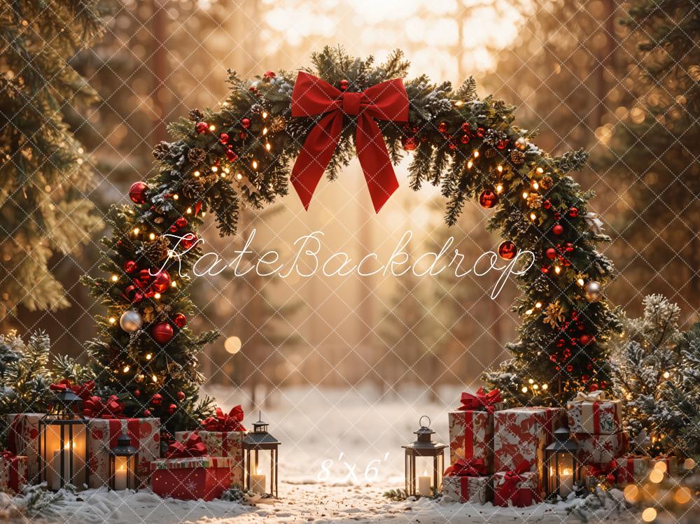 Kate Christmas Arch Bow Forest Sunlit Gifts Backdrop Designed by Emetselch