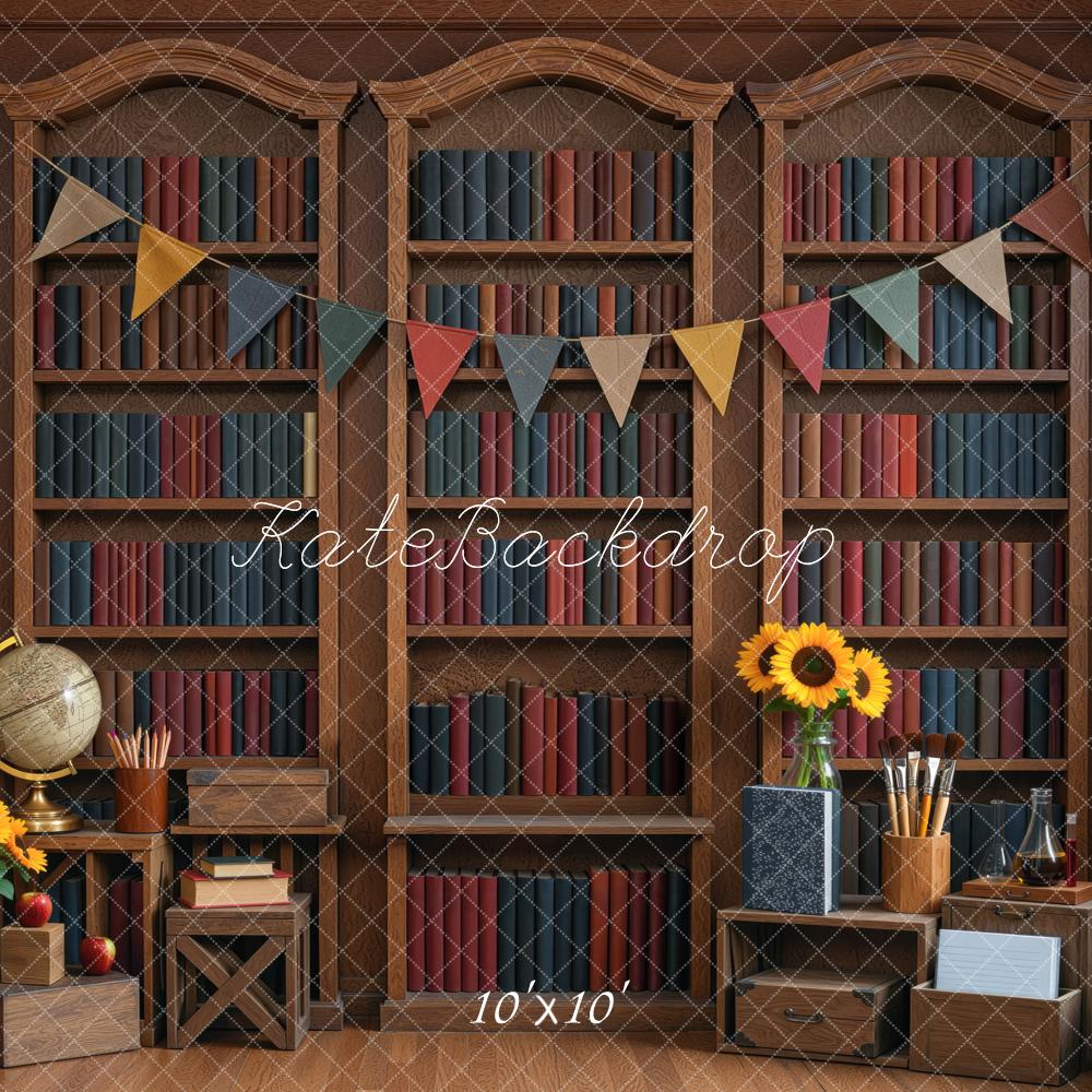 Kate School Vintage Library Bookshelf Study Printed Backdrop Designed by Mini MakeBelieve
