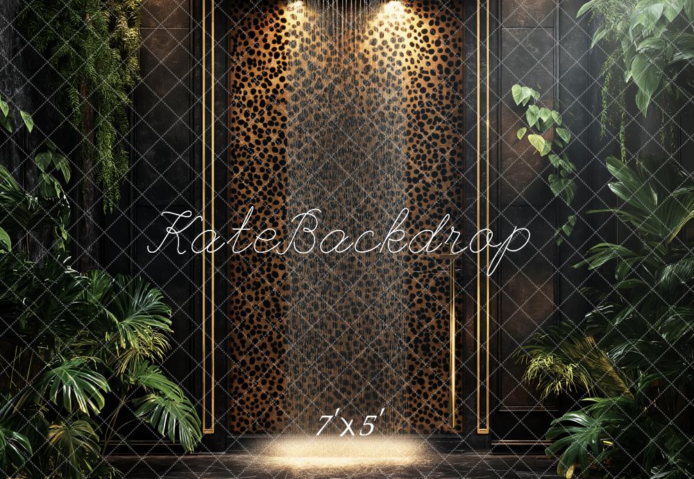 Kate Boudoir Jungle Leopard Print Wall Greenery Shower Backdrop Designed by Ashley Paul