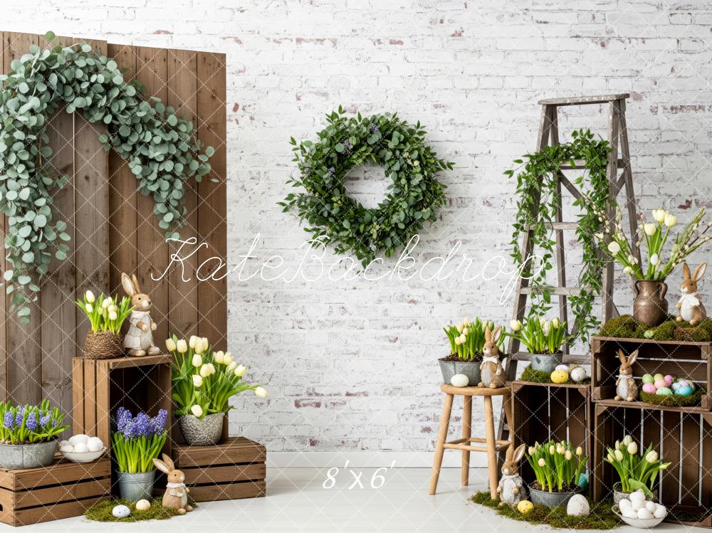 Kate Easter Bunny Greenery Wooden Crate Tulip Decor Backdrop Designed by Patty Roberts