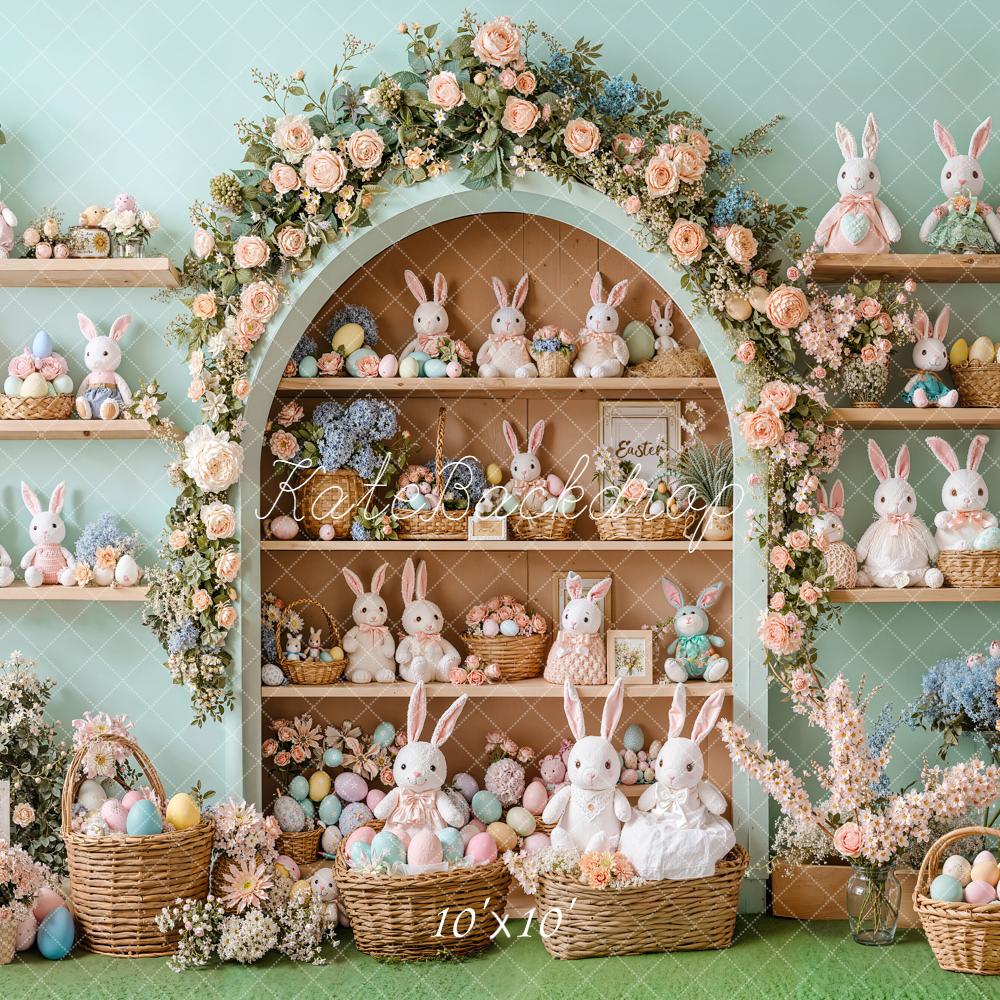 Kate Easter Bunny Flower Arch Cabinet Pastel Eggs Baskets Backdrop Designed by Emetselch