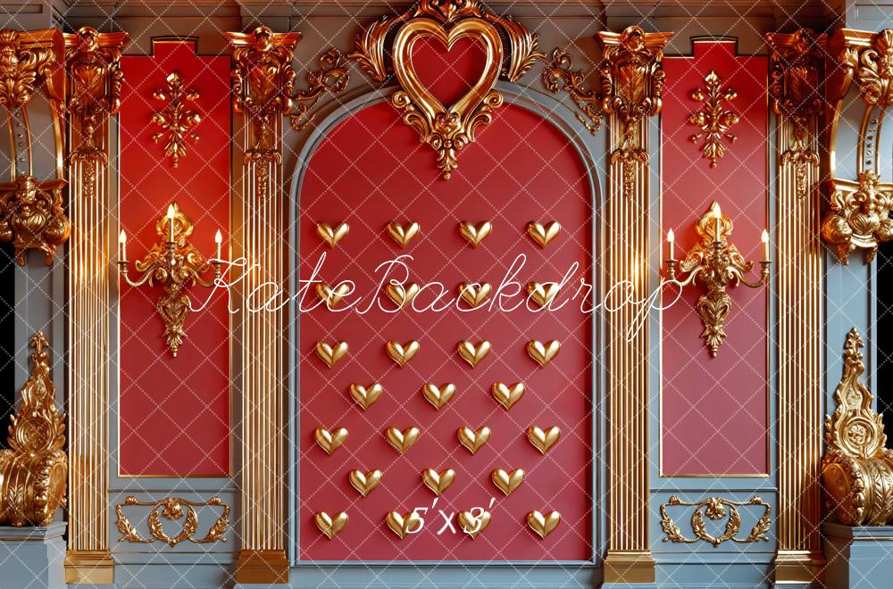 Kate Valentines Red Baroque Gold Heart Wall Backdrop Designed by Mini MakeBelieve