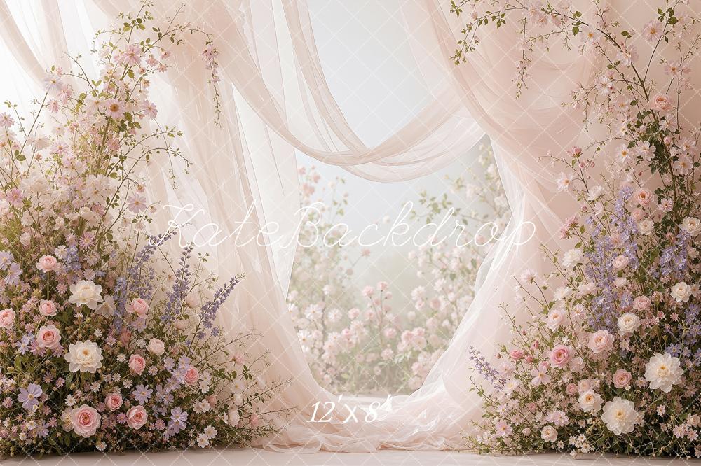 Kate Spring Romantic Flower Arch Sheer Drapes Printed Backdrop Designed by Shutter Swan Studios