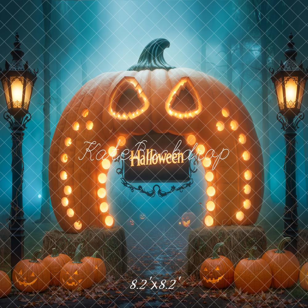 Kate Halloween Giant Pumpkin Archway Lanterns Forest Backdrop Designed by Chain Photography