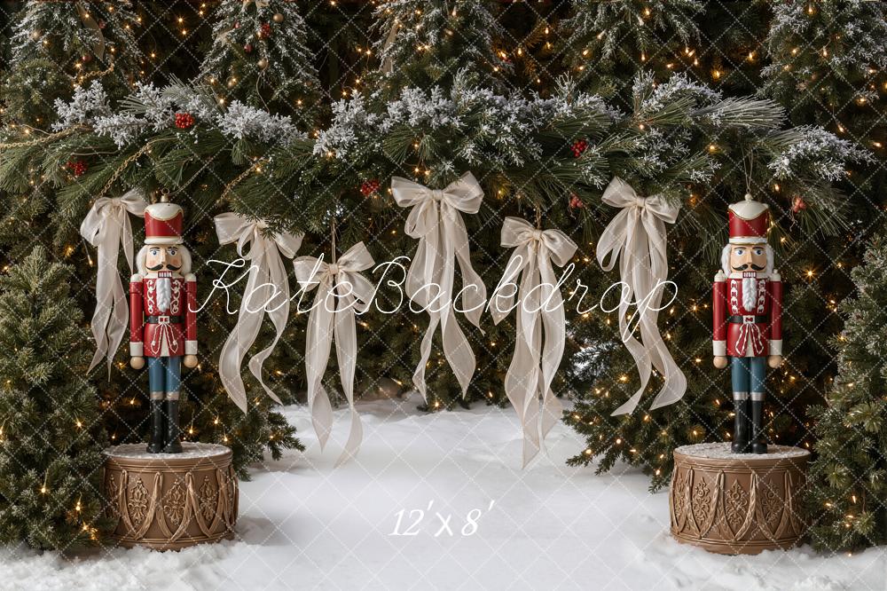 Kate Christmas Nutcracker Evergreen Garland Bows Printed Backdrop Designed by Emetselch