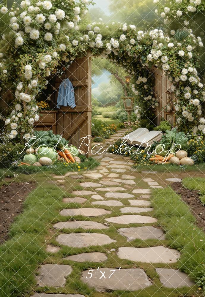 Kate Spring Flower Arch Garden Pathway Vegetables Printed Backdrop Designed by Chain Photography