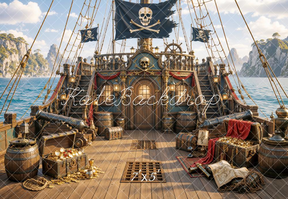 Kate Adventure Pirate Ship Treasure Ocean Deck Printed Backdrop Designed by Emetselch