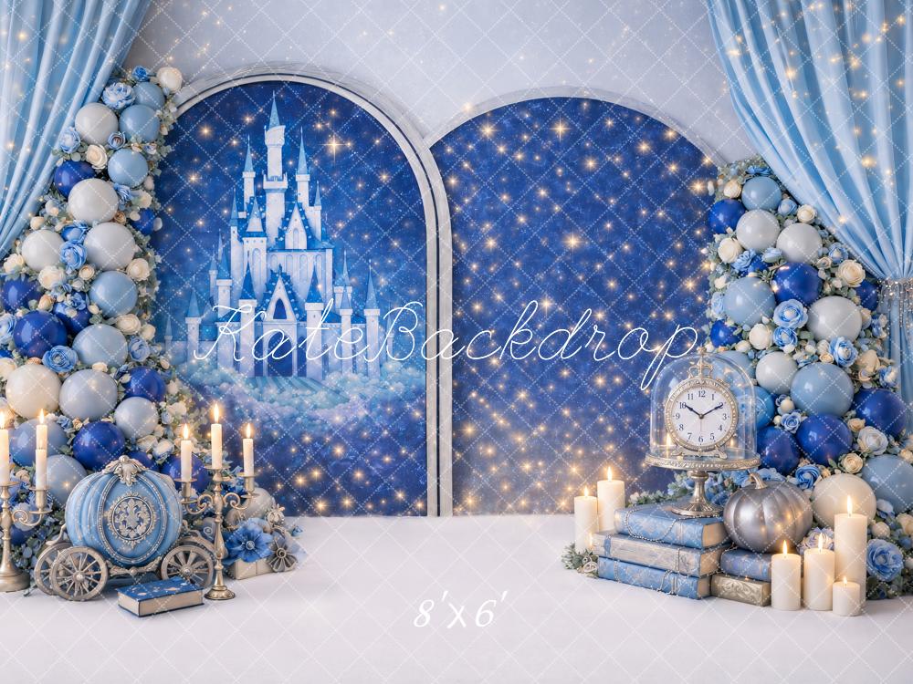 Kate Birthday Fairy Princess Blue Castle Balloon Arch Printed Backdrop Designed by Ashley Paul