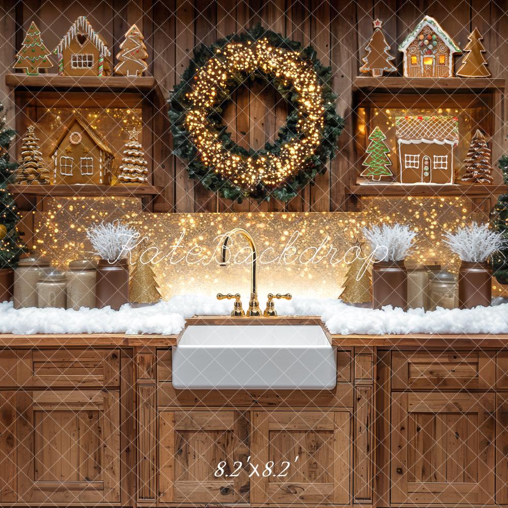 Estanterías de Cocina Navideña Gingerbread de Wood Backdrop Designed by Mini MakeBelieve