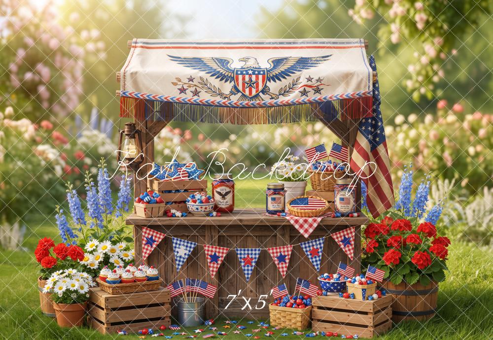 Kate 4th Of July Patriotic Stand American Flag Cupcakes Flowers Printed Backdrop Designed by Emetselch