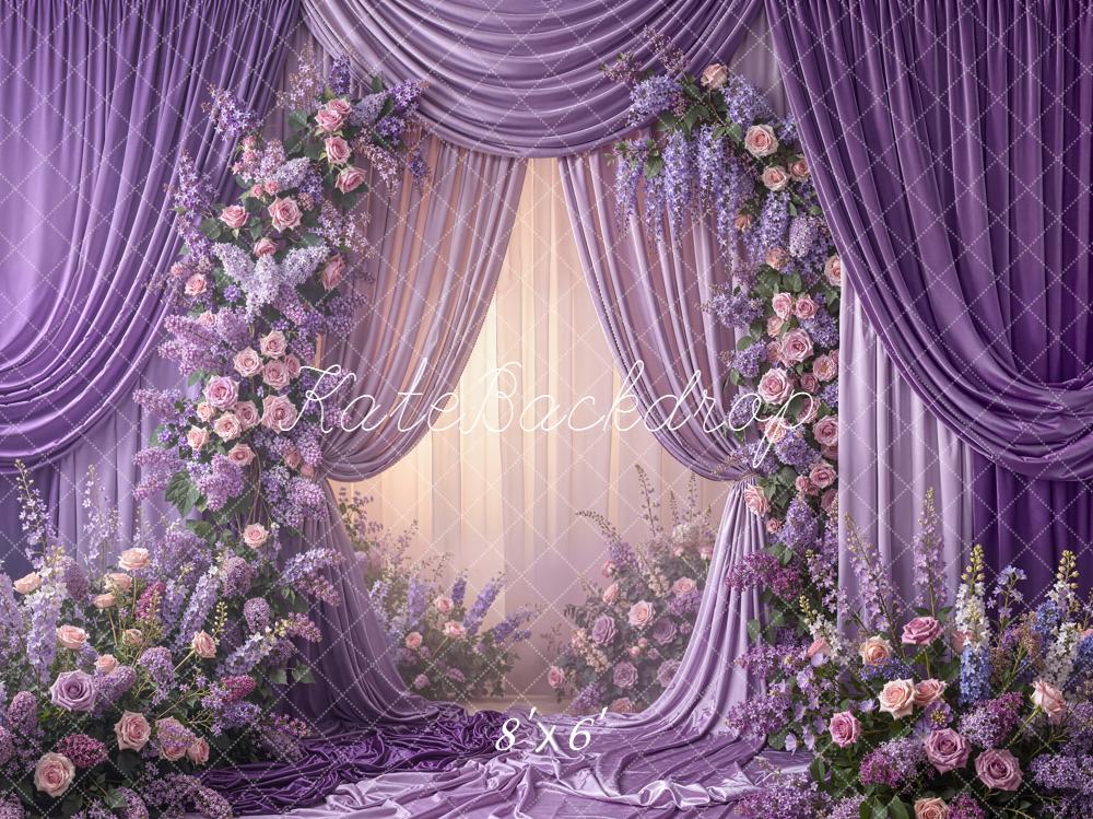 Kate Spring Purple Drapes Flower Arch Printed Backdrop Designed by Emetselch