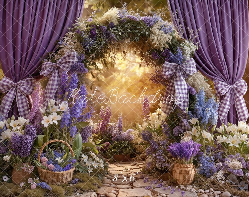 Kate Spring Flower Arch Purple Curtains Baskets Printed Backdrop Designed by Emetselch