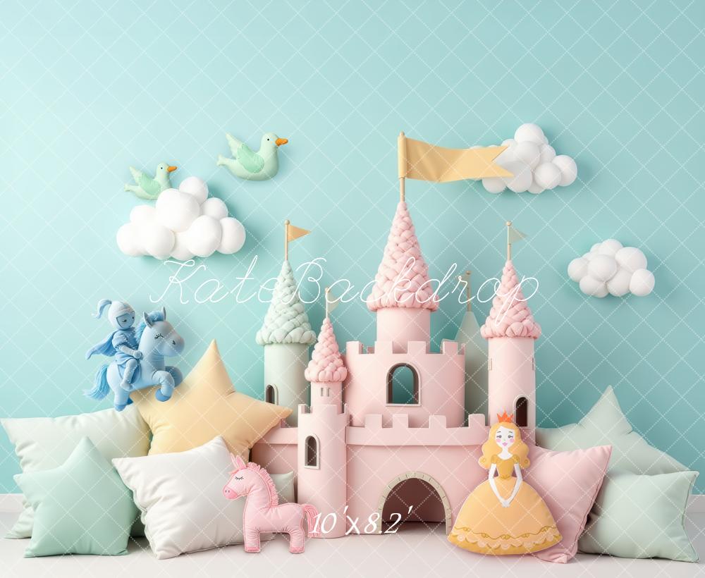 Kate Princess Castle Pony and Princess Cushions Printed Backdrop Designed by Laura Bybee
