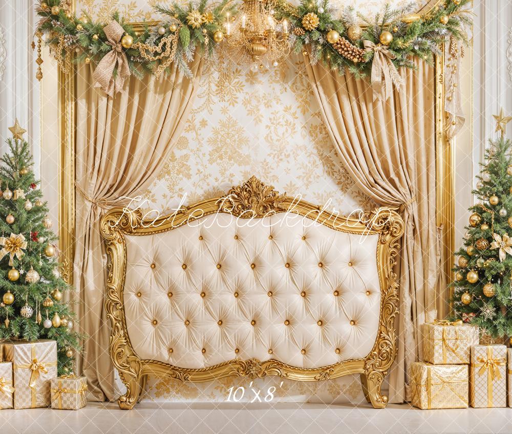 Kate Christmas Headboard Upholstered Luxury Golden Curtains Backdrop Designed by Emetselch