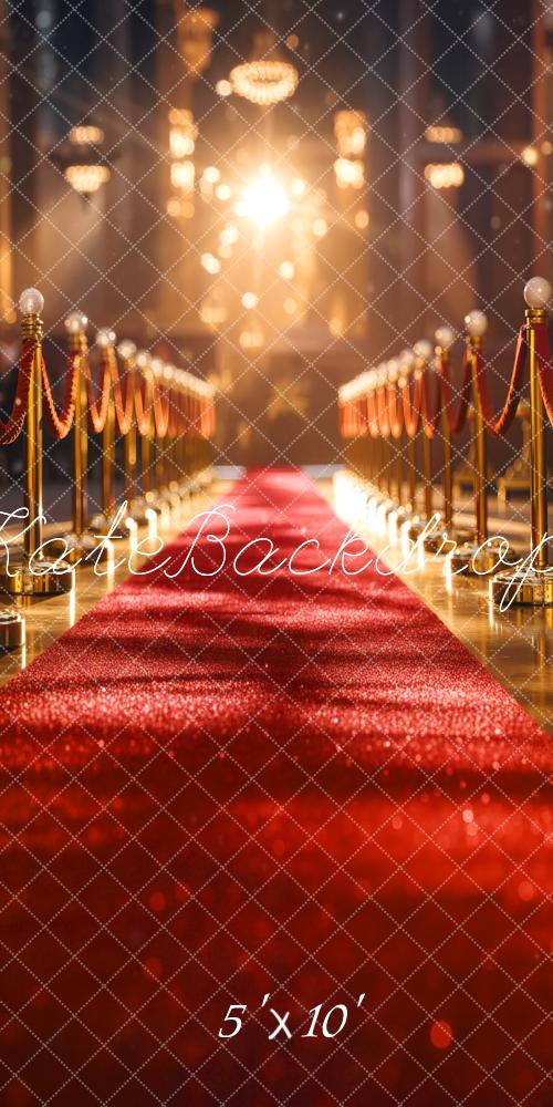 Kate Sweep Red Carpet Aisle Gold Stanchions Bokeh Lights Printed Backdrop Designed by Emetselch