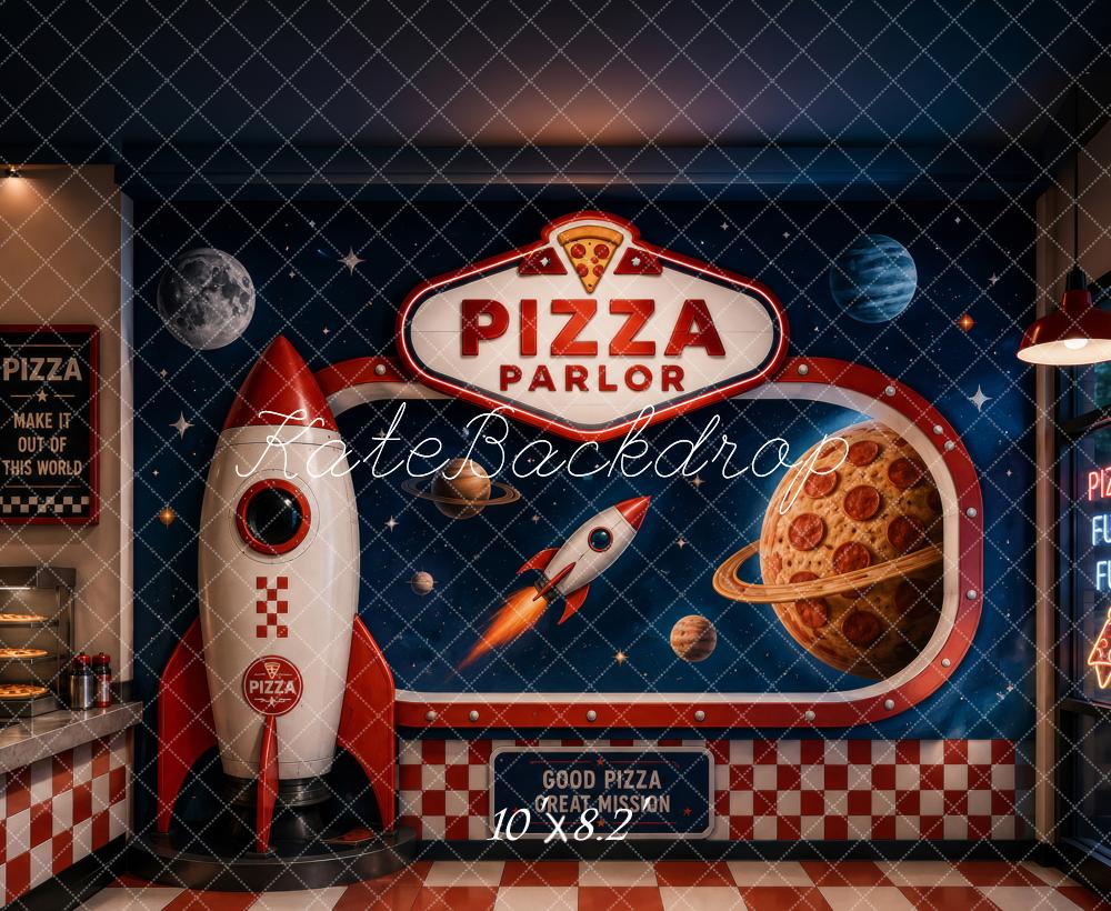 Kate Pizza Parlor Space Rocket Planets Printed Backdrop Designed by Megan Leigh Photography