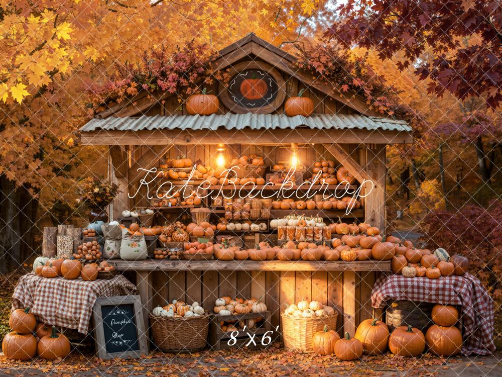 Kate Fall Pumpkin Stand Maple Leaves Forest Backdrop Designed by Emetselch