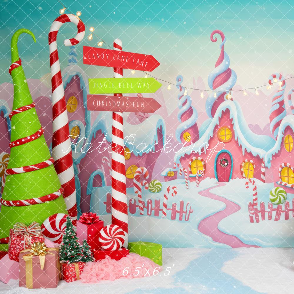 Kate Christmas Candy Cane Gingerbread House Presents Backdrop Designed by Patty Roberts