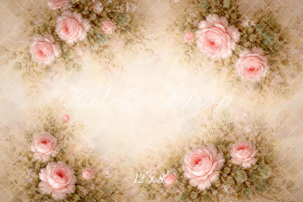 Kate Newborn Pink Rose Flower Vintage Bouquet Printed Backdrop Designed by Megan Leigh